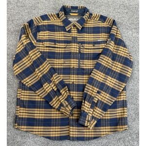 Eddie Bauer Mountain Ops Flannel Shirt XL Blue Gold Plaid